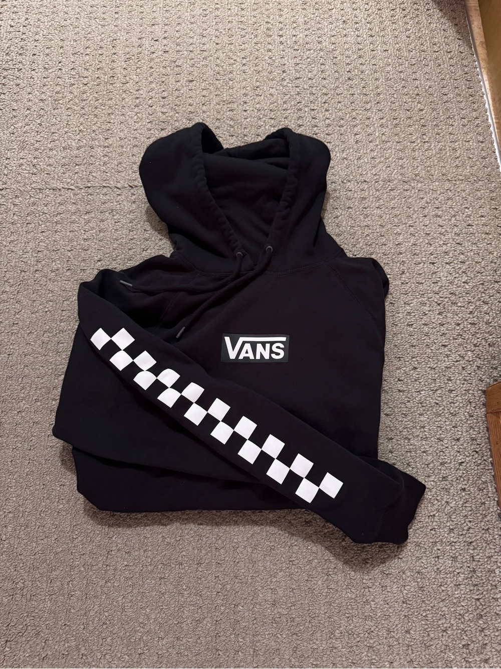 Vans Black Hoodie with White Checker Sleeve Logo